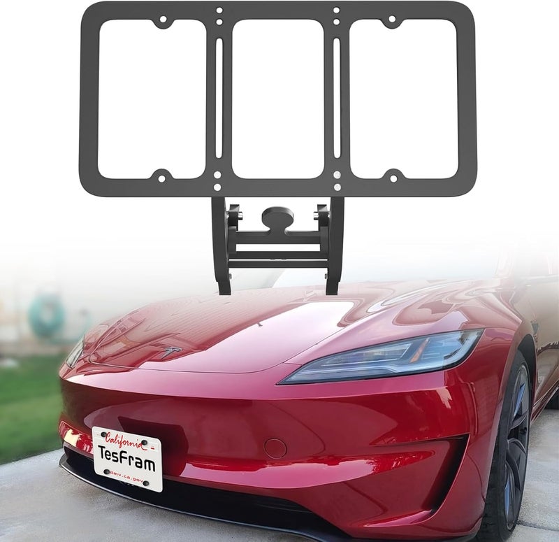 TesFram Performance Model 3 Highland Front License Plate Holder - Height-Adjustable && No Drill License Plate Mounting Kit with Anti-Theft Features (2024-2025 August No Camera Only) - Image 1